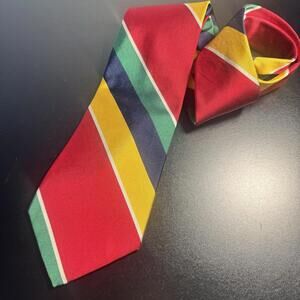 Brooks Brothers Mens Necktie Makers Silk Red Blue Green Yellow Stripe Vintage